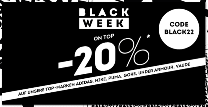 SportScheck Black Week mit 20% Rabatt auf Top Marken