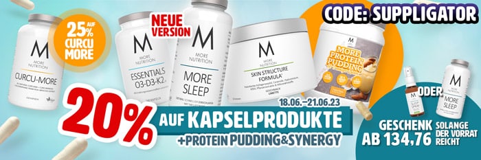 20% auf alle Kapseln + Protein Pudding + Synergy bei More Nutrition + 25% auf Curcu-More